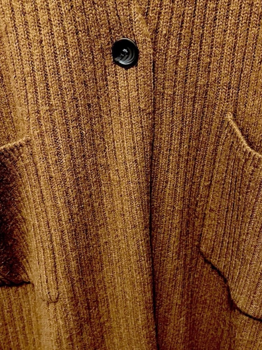 Uniqlo Brown Ribbed Long Cardigan Wool Blend Cozy Open Front Small - Picture 6 of 8